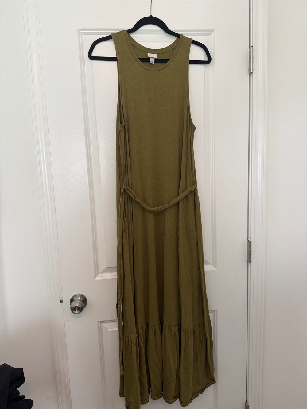 a new day Olive Green Sleeveless Maxi Dress with Waist Tie